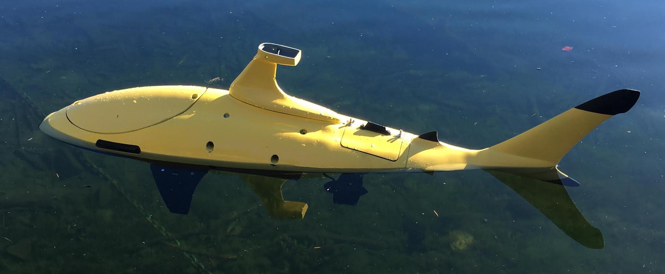 Black Tip bio-inspired robotic shark prototype float trial